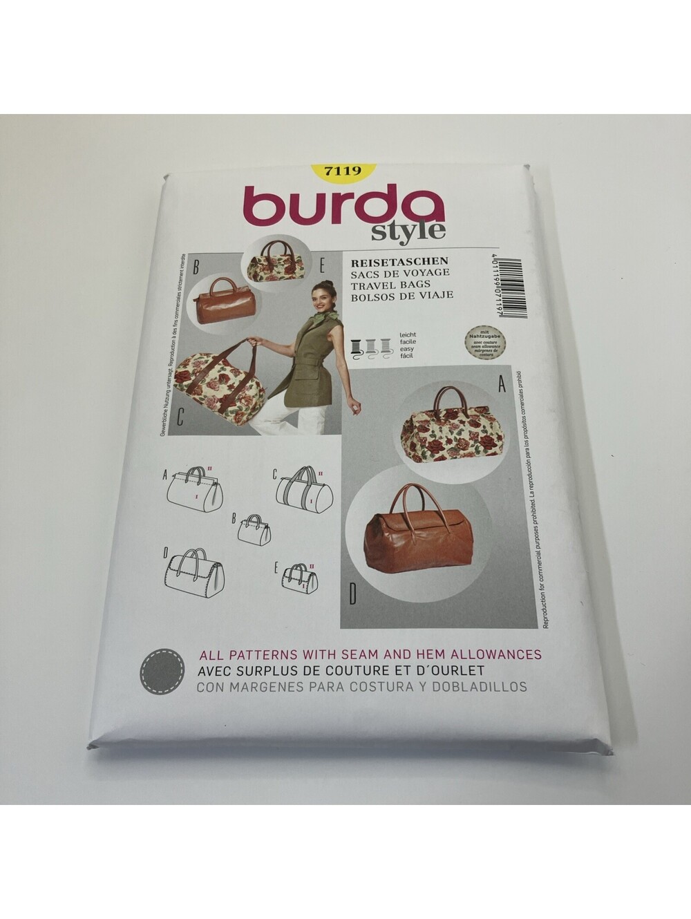 Burda Style Sewing Pattern 7119 Women's Travel Bags With Size and Style Options